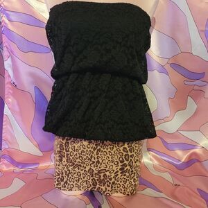 Leopard Lace Tube Dress Size S Small Black Strapless Y2K Gyaru Jfashion Harajuku